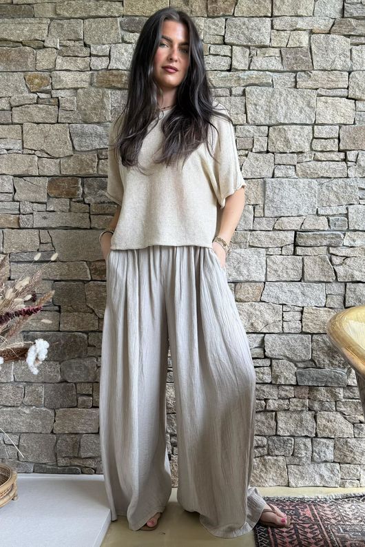 Cyril Crinkelle Wide Leg Pant Mocha